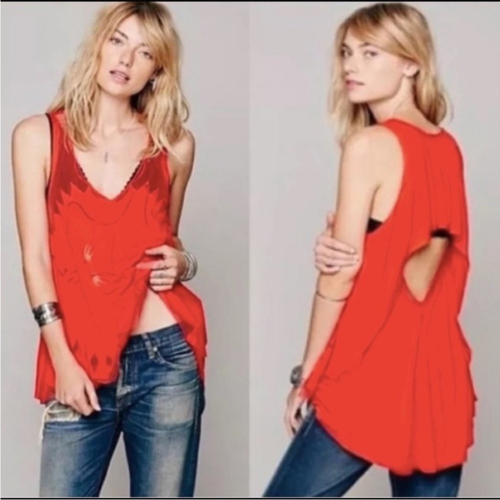 Free People New Romantics Flowy Tank Top Cutout Back Sheer Boho Distressed Small